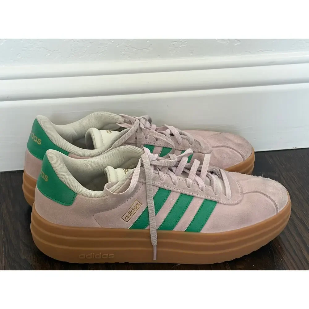 Adidas VL Court Bold Pink Green Platform Sneakers Suede Womens 9
